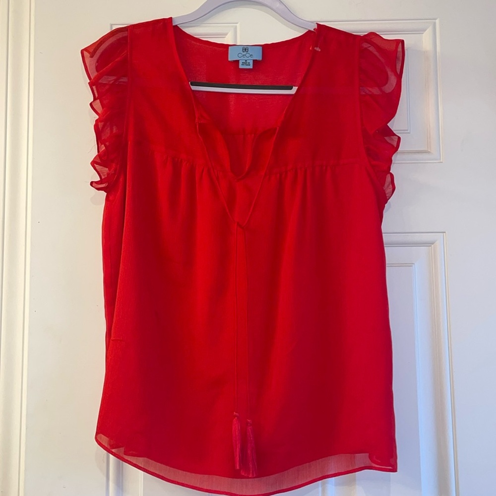 Red Ruffle Sleeve Blouse Sz M